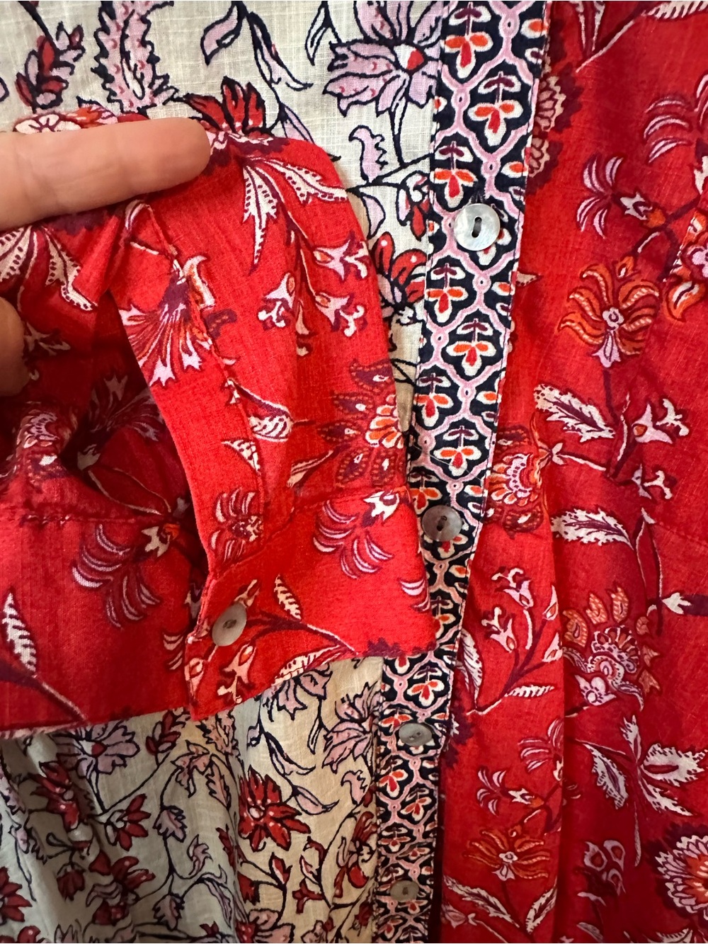 J. Jill Red and White Floral Split-Print Blouse - Picture 5 of 8